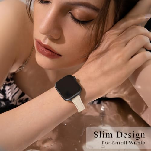 Image of STIROLL Slim Leather Bands Compatible with Apple Watch Band 38mm 40mm 41mm 42mm(Series 11 10), Top Grain Leather Watch Thin Wristband for iWatch SE 9 8 7 6 5 4 3 2 1 (Beige Black)