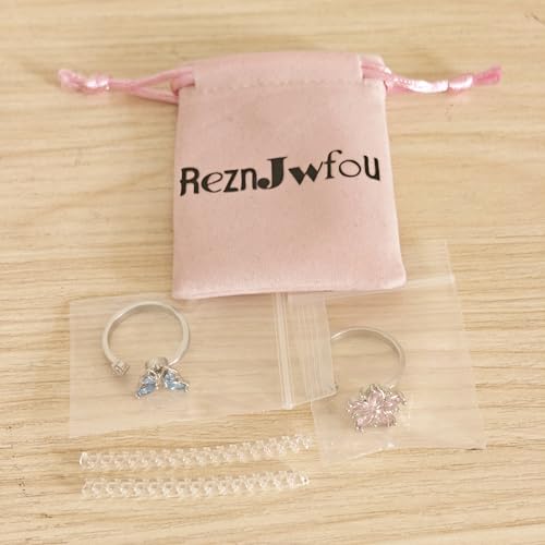 Anti-Anxiety Fidget Spinner Rings, 2PCS Gold or White-Gold Plated Copper CZ Couple Matching Promise Rings, Butterfly and Cherry Blossom Flows Shapes, Adjustable Opening2