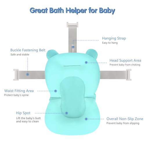 Image of Colorlife Baby Bath Seat Support Net Infant Bathing Seat Support Mat, Comfortable Adjustable Non-Slip Three-Pointed Baby Shower Net Bathtub Sit Up Mesh for Newborn 0-12 Months-Blue(No Bathtub)