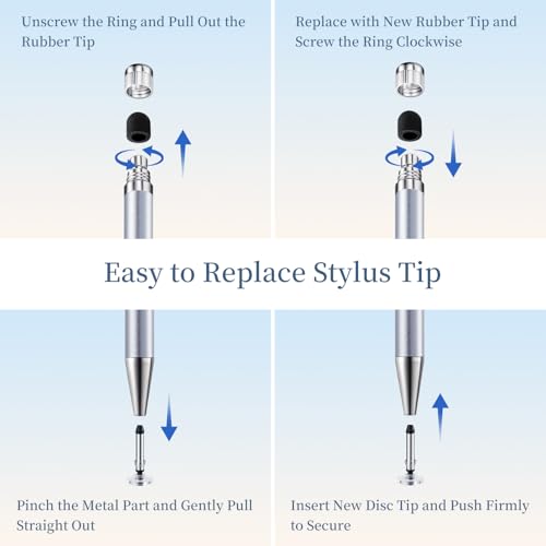 ChaoQ 2-in-1 Stylus Pen for Touchscreen, 6pcs High Sensitivity and Precision Stylus Pens for iPad iPhone Android Suitable for All Touch Screens (Silver) - Thumbnail 4