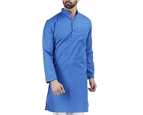 Kurta para hombre azul en lino Royal Khadi de manga larga talla 44
