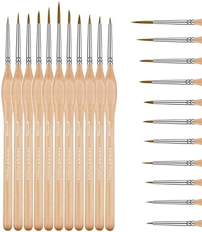 11Pcs Miniature Paint Brushes, Micro Detail Paint Brush Set，Fine Paint Brush, Triangular Grip Handles Art Brushes Perfect for Paint Brushes for Acrylic，Painting, Oil, Craft, Warhammer 40k (Wood Color)
