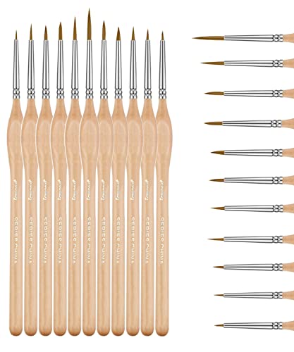 11Pcs Miniature Paint Brushes, Micro Detail Paint Brush Set，Fine Paint Brush, Triangular Grip Handles Art Brushes Perfect For Paint Brushes For Acrylic，Painting, Oil, Craft, Warhammer 40K (Wood Color) #TOP2