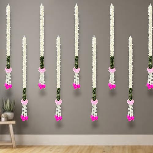 Image of Rajasthan Kraft Artificial Gajra Hanging with Tuberose & Lotus Bud Pack of 2 | 50 Inch Long Traditional Festival & Wedding Home Dcor for Diwali, Makar Sankranti, Pooja & Griha Pravesh(RK-GJ6-2)