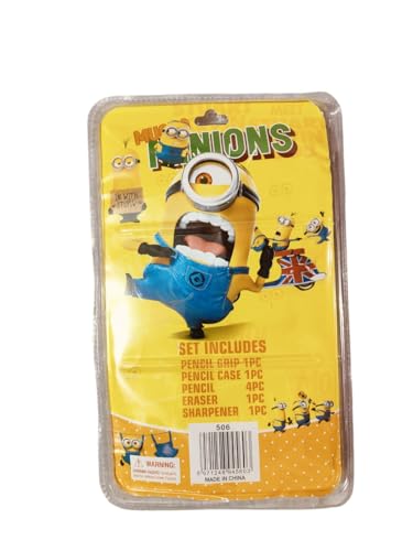 Image of Kidox Stationery Set for Kids- Birthday Gift for Girls, Boys - Metal Geometry Box for Girls & Boys Kids Pencil Box Set, Pencil Case Set, Pencil, Erasers, Sharpener for Children-Yellow-Minions