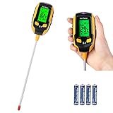 Soil PH Meter, 4-in-1 Soil Tester Moisture Hygrometer, 2021 Upgraded Digital Plant Thermometer Test, Testing Kits for Potted Plants, Garden, Farm, Lawn, Indoor and Outdoor (Battery Included)
