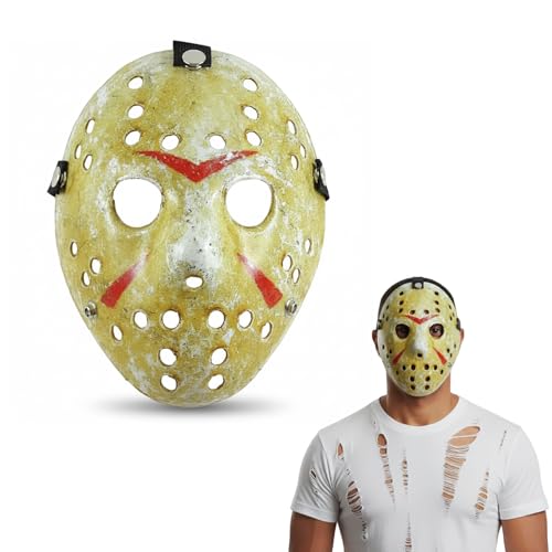Bella Dox Jason Voorhees Mask - Official Friday the 13th Hockey Mask Costume for Adults & Kids Halloween Cosplay Scary Movie Party Fancy Dress Accessory