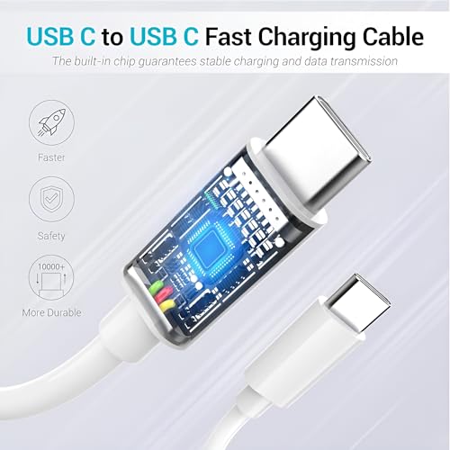 Image of 60W Fast Charger Cable for Iphone 15 /15 Plus /15 Pro Max, MacBook, Samsung S24 ultra /S24 Plus /S23 Ultra /S22 /S23 Fe 5G,S21 fe, Nothing phone 2a /2 /2a Plus, Galaxy Tab /Pad, USB C 60 w Charging Cord, White