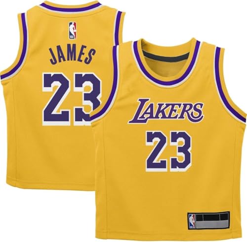 Lebron James Los Angeles Lakers NBA Kids 4-7 Yellow Gold Icon Edition Player Jersey (US, Numeric, 7, Regular)