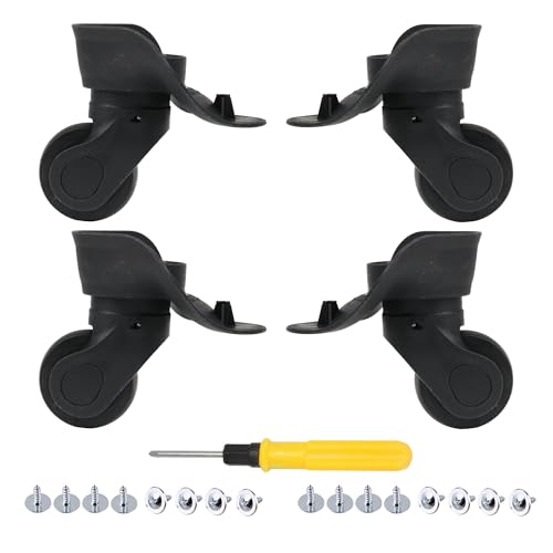 2 Pair Replacement Wheels for Luggage 360 Swivel Dual Suitcase Casters Roller Black (W041-2)