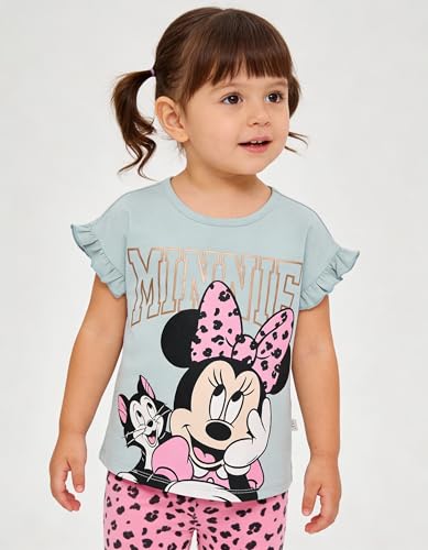 Image of Disney Minnie Mouse Toddler Girls Outfit, 2-Piece Ruffle Sleeve On Top T-Shirt and Stretchy Leggings Set