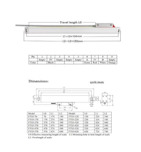 Regla óptica con codificador lineal 5um 70mm digital miniatura 2
