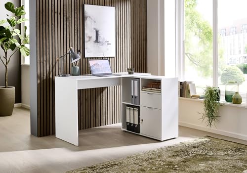 BMG Möbel Eckschreibtisch Leni, Homeoffice Schreibtisch (Weiß)
