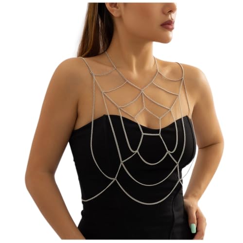 Summer Multi- layer Body Chain Sexy Spider Web Chest Chain Shoulder Bra Harness Choker Body Jewelry Accessories for Women by Rotaiboes - Used condition - Image 4