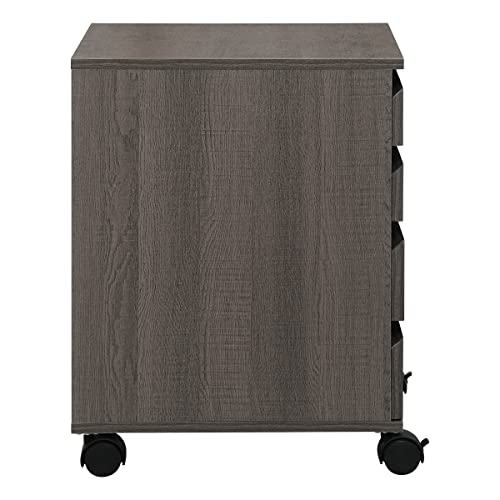 Image of OSP Home Furnishings Holly 4-Drawer Mobile Storage Cart for Home Office, Farm Brown Oak Finish