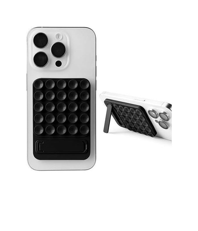 Case Creation Silicone Reusable 2 in 1 Sticky Suction Phone Grip with Foldable Stand Mobile Holder for iPhone, Android Hands-Free Videos, Selfies, Reels (Black Sticky Phone Grip with Stand)-image-10