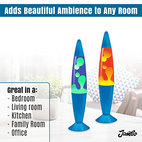 Image of JAMBO 2 Pack- 16 inch Beautiful Lamp- Blue with Yellow /Green Wax and Red with Orange Wax, Relaxing Liquid Lamp, Night Light Nightlight, Lamps for Adults Teens Kid