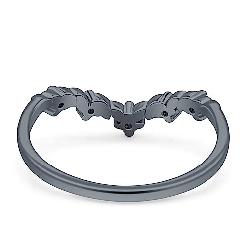 OMRANII Contour Chevron Midi Stunning V Shaped Half Eternity Leaf Style Matching Wedding Band Engagement Ring Cubic Zirconia Stones 925 Sterling Silver3