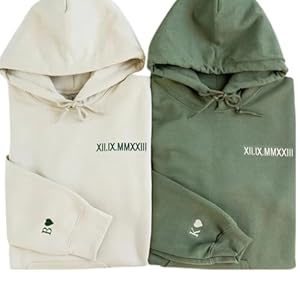 Custom Embroidered Roman Numeral Hoodies, Personalized Hoodies For Boyfriend Girlfriend With Initial Heart, Gifts for Boyfriend Girlfriend Couples, Matching Hoodies For Couples.