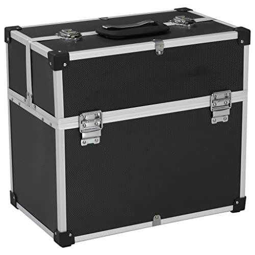 Boîte à Outils, Caisse à Outils Mallette en Métal Caisse de Rangement Valise de Transport 38x22,5x34 cm Noir Aluminium