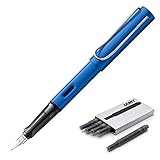 Boxiti Set - Lamy AL-Star Fountain Pen Ocean Blue, Fine Nib | 5 Black Ink Cartridges and Wipe