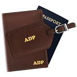 Personalized Monogrammed Toffee Leather RFID Passport Wallet and Luggage Tag