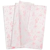 Hi Sasara 60 Sheets Pink Western Cowgirl Tissue Paper, 14 x 20 inch, Cowboy Hat and Boots Tissue Paper for Gift Bags, Birthday