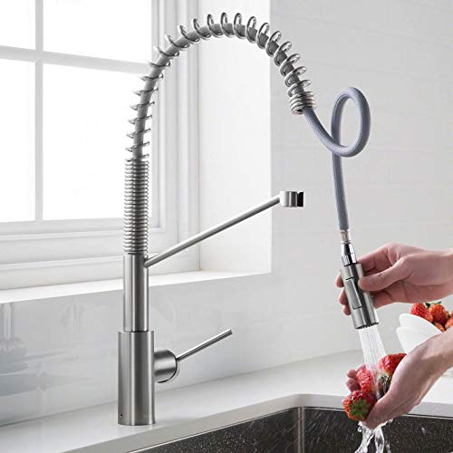 Image of KRAUS Oletto Commercial Style Single Handle Pull Down Kitchen Faucet with QuickDock Top Mount Installation Assembly in Chrome, KPF-2631CH