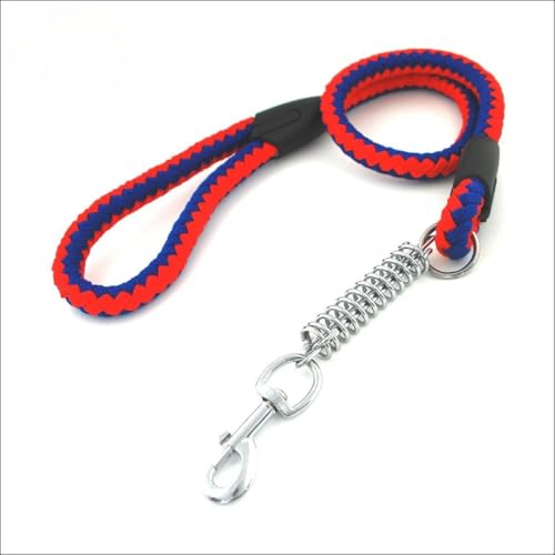 AOPIPI 中型・大型犬用 ペット製品 強力 編み込耐引みロープ リード 衝撃吸収スプリング付き ストリップ 滑り止め 太さ約15/18mm散歩 (直径15 mm、長さ120 cm,ブルー+レッド)