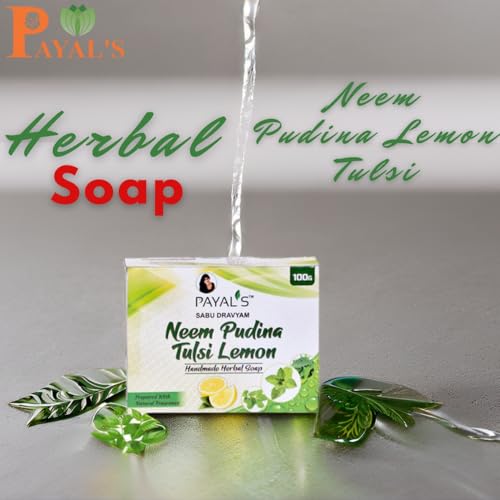 Image of Payal's Herbal Soap with Neem Pudina Tulsi Lemon | Natural Bathing Bar for Deep Cleansing, Refreshing & Skin Care | Ayurvedic, Moisturizing | Chemical-Free | 100g