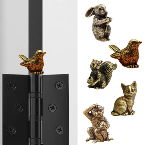 Brass Animal Hinge Heads Decorative Topper Set of 5- Brass Sparrow Rabbit Squirrel Cat and Monke Magnetic Hinge Vintage Door Hinge Head Home Decoration