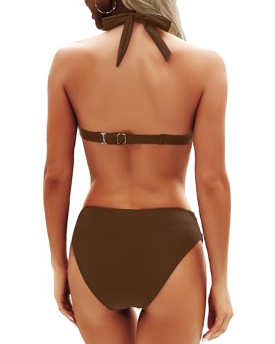 Image of Yonique Women Two Piece Bathing Suits Push Up Bikini Set Halter Swimsuit Vintage Swimwear