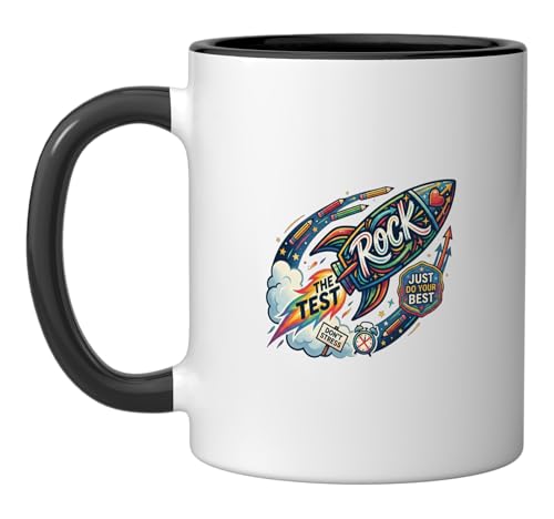 Rock The Test Don't Stress Just Do Your Best Teacher Testing Ceramic Mug, Black/White