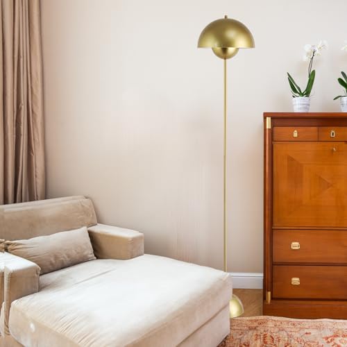 Image of Mid-Century Modern Metal Bud Floor Lamp for Home and Office, Pearl Gold