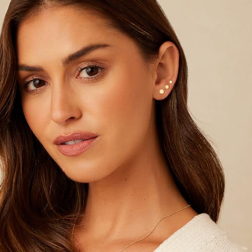 3 Pairs Flat Back Earrings for Women, 14k Gold Plated Flat Back Stud Earrings Set, Dainty Hypoallergenic Non Tarnish Cartilage Helix Tragus Piercing Earring Trendy Stuff Fashion Gold Jewelry Gifts by FISSEN JEWELRY - Image 3