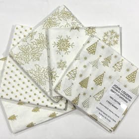 John LoudenChristmas Fat Quarters Bundle of 5 Fabrics (45cm x 55cm). 100% Cotton. Ideal for Crafts, Patchwork, and Dressmaking (Cream Gold)