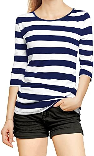 Allegra K Women's Elbow Sleeves Top Round Neck Slim Fit Basic Tee...