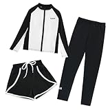 [chickiddos] キッズ 水着 女の子 ラッシュガード 長袖 短パン+長ズボン 上下3点 セットアップ 子供服 ジュニア 速乾 白 スクール水着 海遊び UVカット 水泳 速乾 白 140