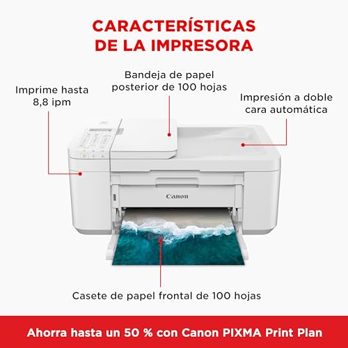 Canon PIXMA TR4750i - Multifunction Wireless Printer 4-in-1 - Print, Scan, Copy, Fax - Front/Back, ADF 20 Sheets, 4x6 Borderless Photo Printing, Compatible with PIXMA Print Plan, White - Image 3