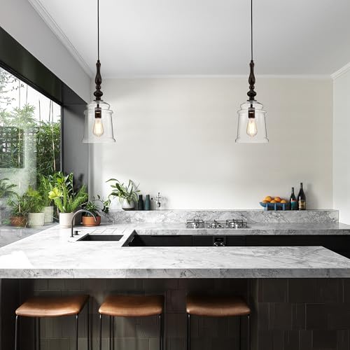 Edvivi 1-Light Pendant Light Farmhouse Oil Rubbed Bronze Ceiling Light with Seeded Glass Bell Jar Shade, Adjustable Hanging Light Fixture for Kitchen, Dining, Bedroom by Edvivi - Used condition - Image 3