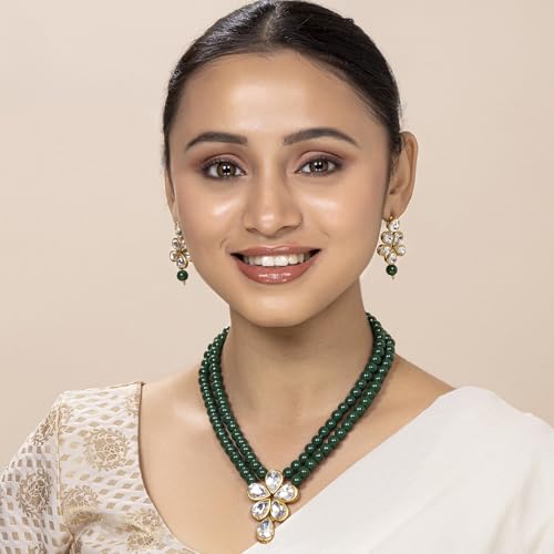 Image of Peora Crystal Faux Pearl Kundan Necklace & Jewellery Set Gift for Women