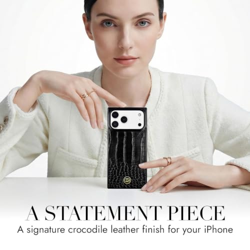 Image of COCOMII Rectangle for iPhone 18 Pro Max /17 Pro Max Case, Black Croc Leather