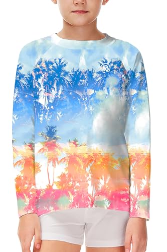 Image of AOBUTE Unisex Kids Rash Guard Long Sleeve SPF 50+ Sun Shirt UV Protection Swim Shirts 3-12 Years