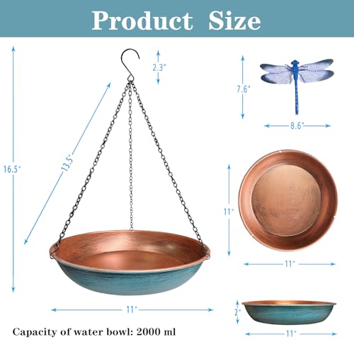 Banheira suspensa para pássaros ao ar livre, tigela dupla de patchwork para banhos de pássaros, jane