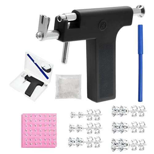GZGXKJ Pistola Piercing Oreja Pistola Perforadora de Orejas con 98 Perforadora Pendientes + 6 Taladro Orejas + 20 Limpieza Tabletas, Maquina para Poner Pendientes para Hombres y Mujeres