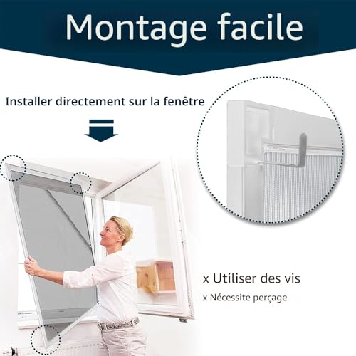 NAIZY Moustiquaire Fenêtre avec Cadre en Aluminium Prévention des Insectes Cadre de Serrage Aucun Perçage Nécessaire ni vis 80x100 cm, Blanche – vue 4