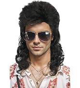 BERON Mullet Wigs for Men 80s Men Wig Black Wig Costume Party Accessory Cosplay Wig with Wig Cap
