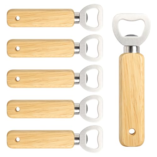 Gravierbare Flaschenöffner aus Holz 6 Stück Hand-Bieröffner mit Edelstahlköpfen und Aufhängeloch Individuelle Gestaltung für Zuhause Bar Partys und Geschenke KH1306