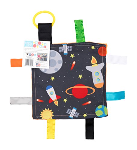 Image of Baby Sensory Crinkle & Teething Square Lovey Toy with Closed Ribbon Tags for Increased Stimulation: 8"X8" (Outer Space)