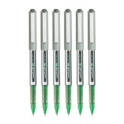 Image of Uniball Eye UB157 0.7mm Roller Ball Pen | Green Ink, Pack of 6